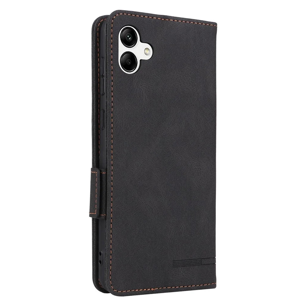 Hardware Decor Phone Case for Samsung Galaxy A04 4G (164.4 x 76.3 x 9.1 mm), Dual Magnetic Clasp PU Leather Wallet Adjustable Stand Phone Cover - Black - 6