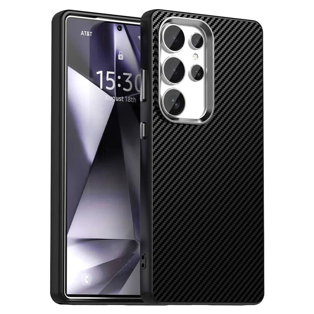 For Samsung Galaxy S25 Ultra Case Cell Phone Hybrid Back Cover Carbon Fiber Texture - Black - 1