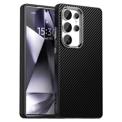 For Samsung Galaxy S25 Ultra Case Cell Phone Hybrid Back Cover Carbon Fiber Texture - Black - 1