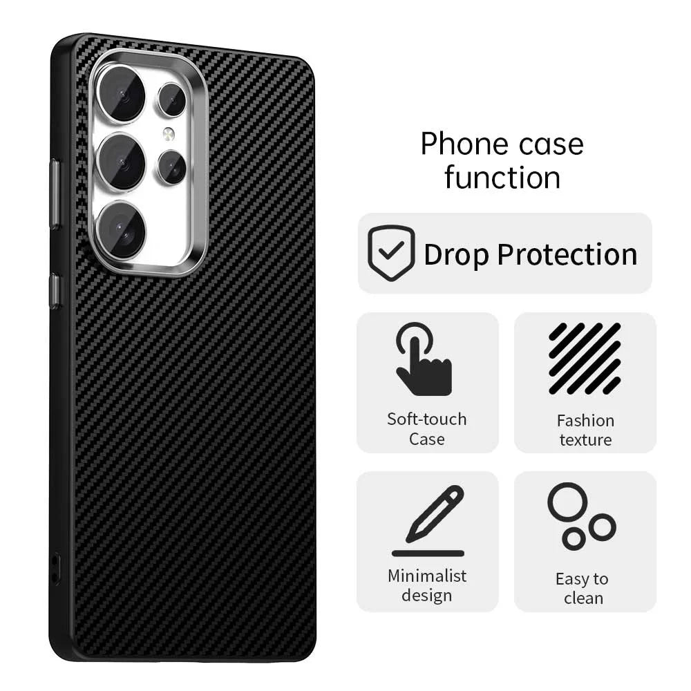 For Samsung Galaxy S25 Ultra Case Cell Phone Hybrid Back Cover Carbon Fiber Texture - Black - 2