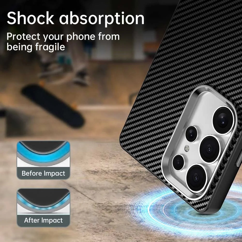 For Samsung Galaxy S25 Ultra Case Cell Phone Hybrid Back Cover Carbon Fiber Texture - Black - 3