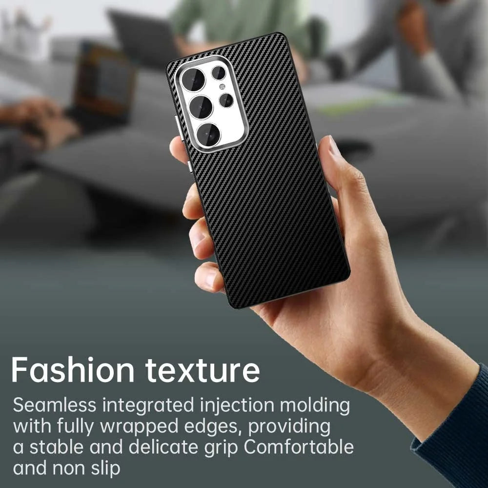 For Samsung Galaxy S25 Ultra Case Cell Phone Hybrid Back Cover Carbon Fiber Texture - Black - 6