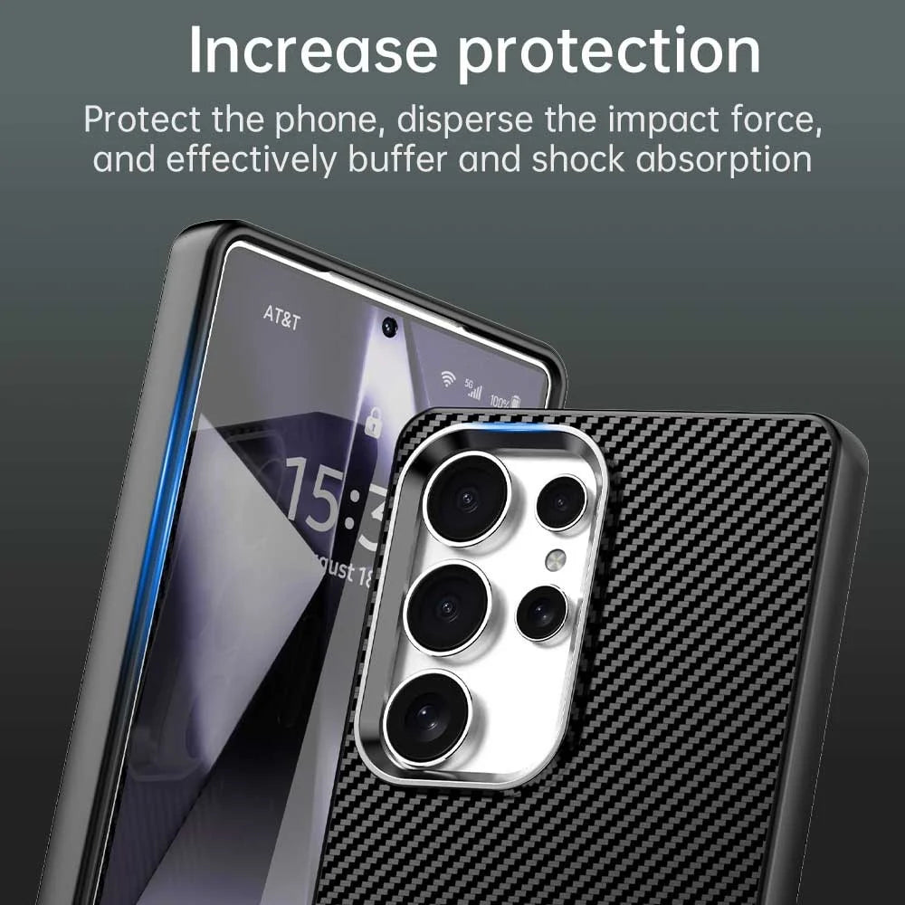 For Samsung Galaxy S25 Ultra Case Cell Phone Hybrid Back Cover Carbon Fiber Texture - Black - 7