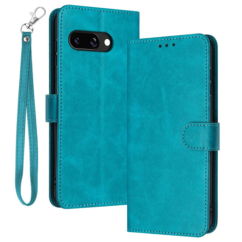 For Google Pixel 9a Case Flip Stand PU Leather Wallet Phone Cover Calf Texture - Green - 1