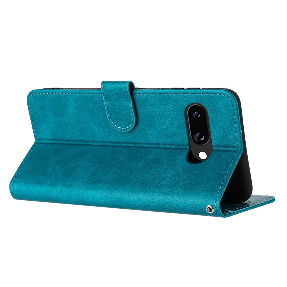 For Google Pixel 9a Case Flip Stand PU Leather Wallet Phone Cover Calf Texture - Green - 2