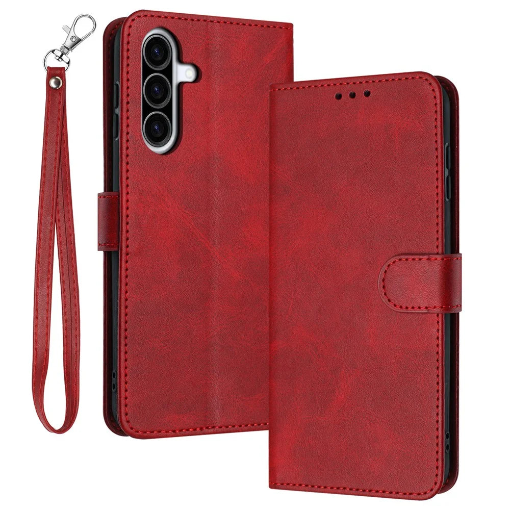 For Samsung Galaxy A56 5G Case Flip Stand PU Leather Wallet Phone Cover Calf Texture - Red - 1