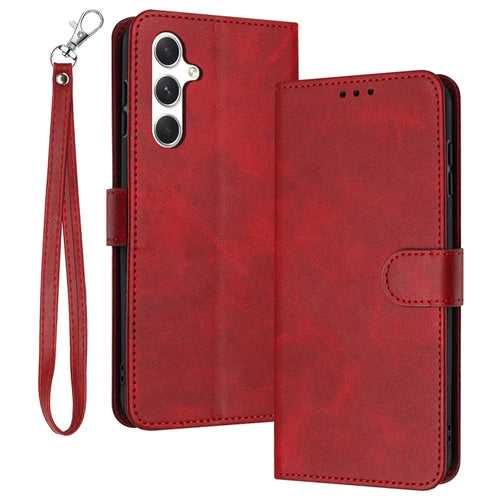 For Samsung Galaxy A56 5G Case Flip Stand PU Leather Wallet Phone Cover Calf Texture - Red - 1