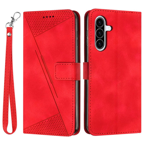 For Samsung Galaxy A56 5G Case Handbag Imprinted Triangle Leather Phone Cover - Red - 1