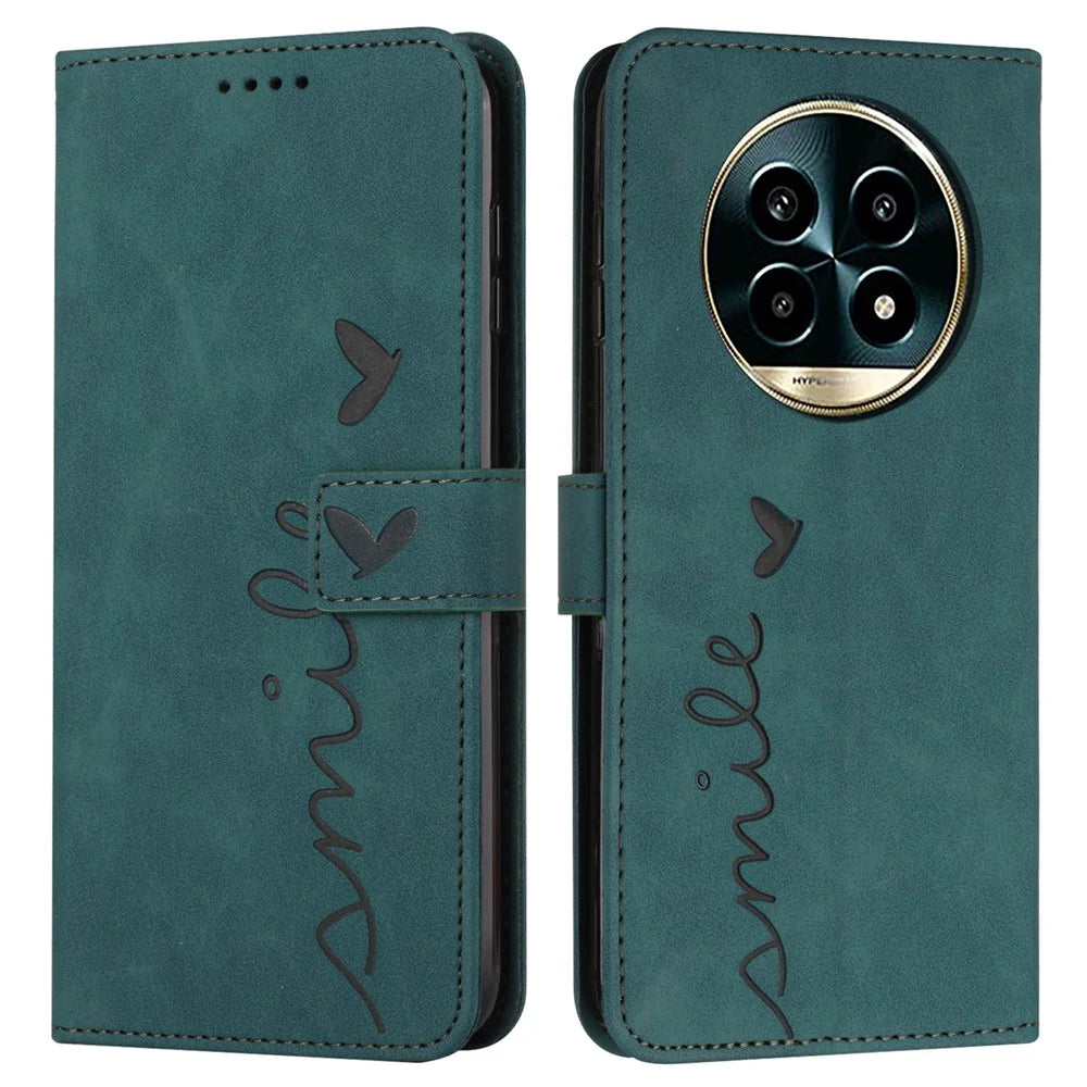 For Realme 13+ 5G / 13 Pro 5G (China) Case Viewing Stand PU Leather Phone Cover Imprinted Pattern - Green - 1