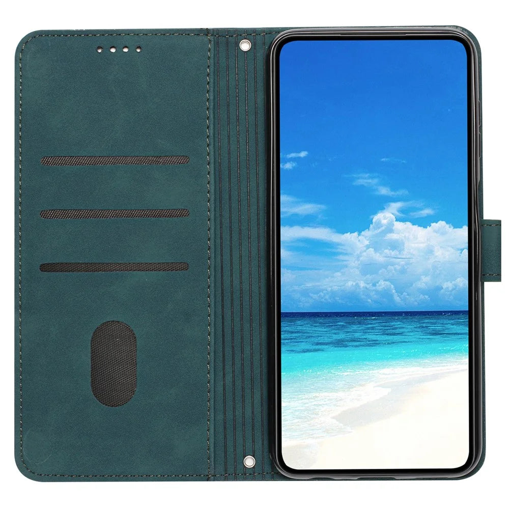 For Realme 13+ 5G / 13 Pro 5G (China) Case Viewing Stand PU Leather Phone Cover Imprinted Pattern - Green - 2