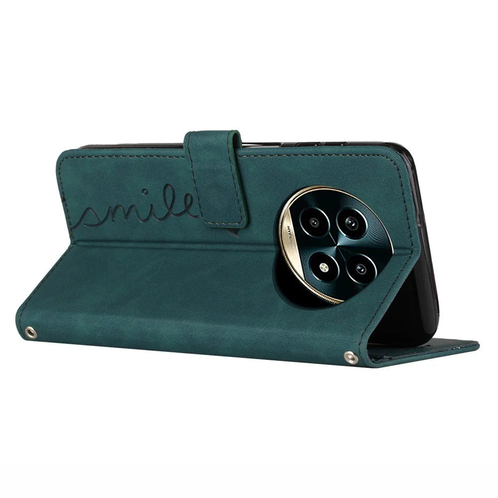 For Realme 13+ 5G / 13 Pro 5G (China) Case Viewing Stand PU Leather Phone Cover Imprinted Pattern - Green - 3