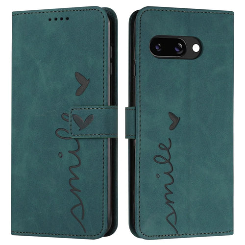 For Google Pixel 9a Case Viewing Stand PU Leather Phone Cover Imprinted Pattern - Green - 1