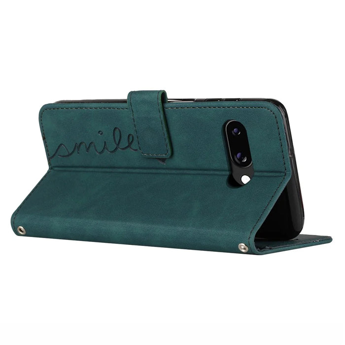 For Google Pixel 9a Case Viewing Stand PU Leather Phone Cover Imprinted Pattern - Green - 3