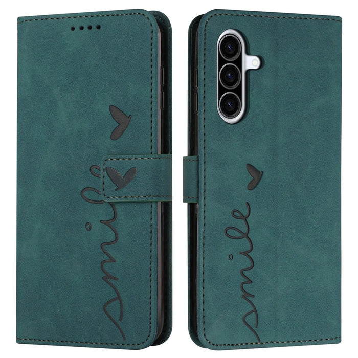 For Samsung Galaxy A56 5G Case Viewing Stand PU Leather Phone Cover Imprinted Pattern - Green - 1