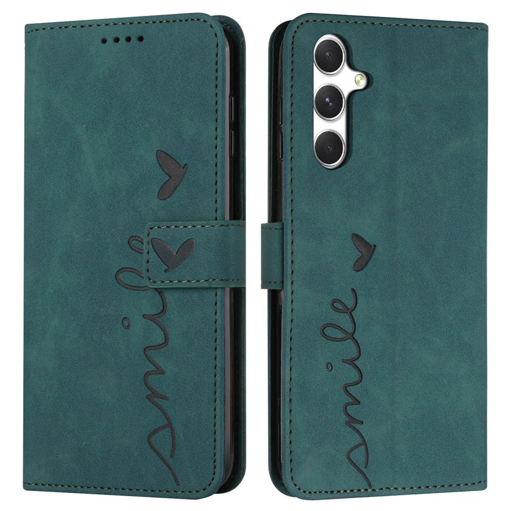 For Samsung Galaxy A56 5G Case Viewing Stand PU Leather Phone Cover Imprinted Pattern - Green - 1