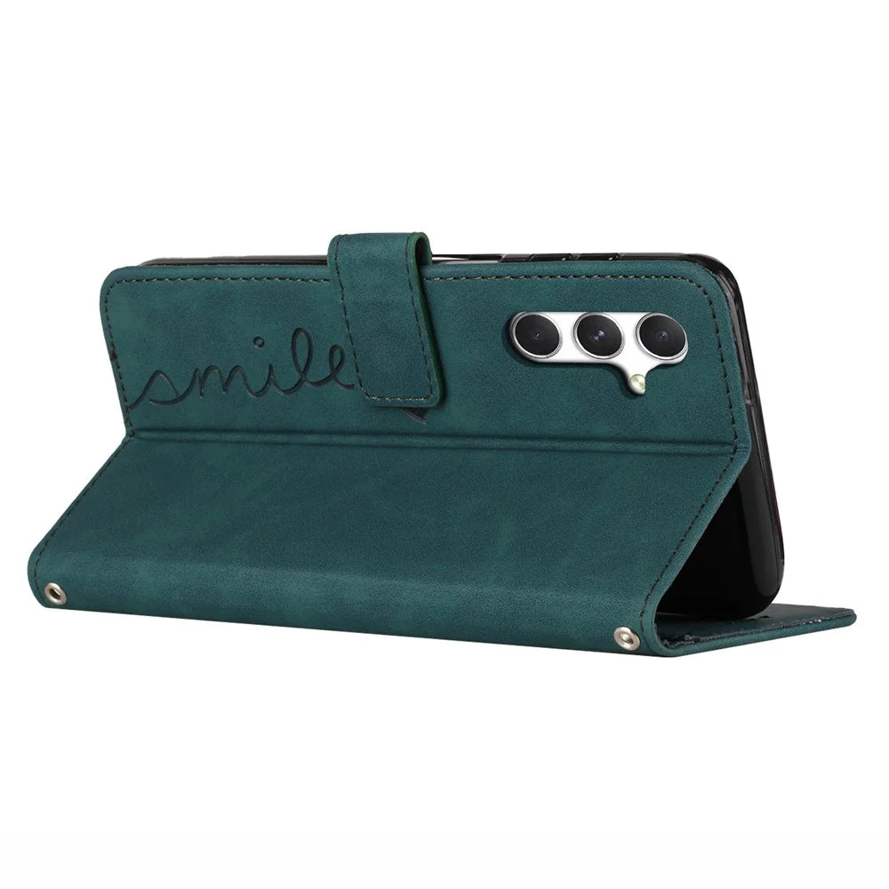 For Samsung Galaxy A56 5G Case Viewing Stand PU Leather Phone Cover Imprinted Pattern - Green - 3