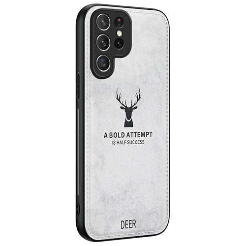 For Samsung Galaxy S25 Ultra Case Deer Pattern Cloth Texture PU Leather Hybrid Phone Cover - Grey - 1