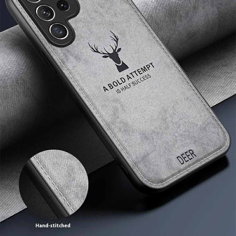 For Samsung Galaxy S25 Ultra Case Deer Pattern Cloth Texture PU Leather Hybrid Phone Cover - Grey - 2