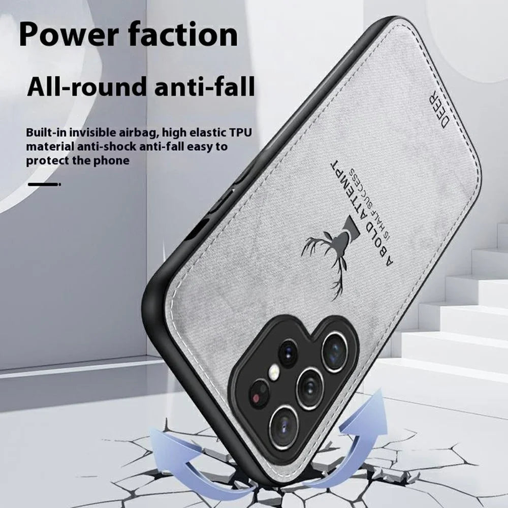 For Samsung Galaxy S25 Ultra Case Deer Pattern Cloth Texture PU Leather Hybrid Phone Cover - Grey - 3