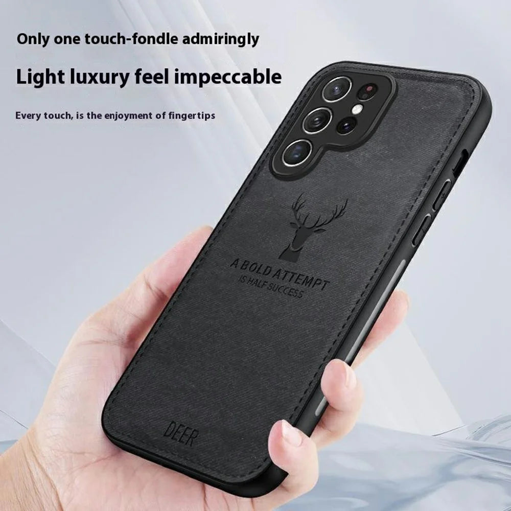 For Samsung Galaxy S25 Ultra Case Deer Pattern Cloth Texture PU Leather Hybrid Phone Cover - Grey - 4