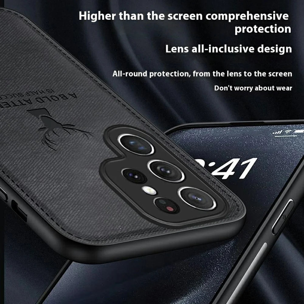 For Samsung Galaxy S25 Ultra Case Deer Pattern Cloth Texture PU Leather Hybrid Phone Cover - Grey - 5