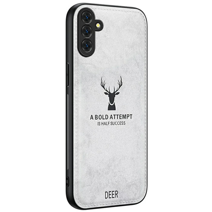 For Samsung Galaxy S25+ Case Deer Pattern Cloth Texture PU Leather Hybrid Phone Cover - Grey - 1