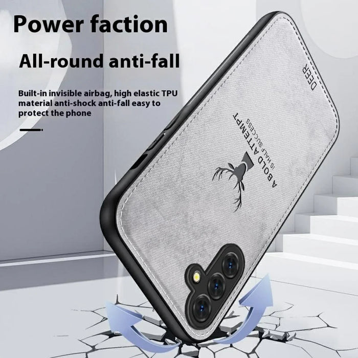 For Samsung Galaxy S25+ Case Deer Pattern Cloth Texture PU Leather Hybrid Phone Cover - Grey - 3