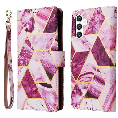For Samsung Galaxy S25 / S24 Case Lacquered Marble Pattern Leather Phone Cover - Purple - 1