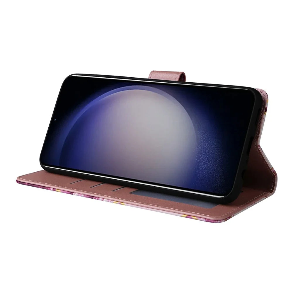 For Samsung Galaxy S25 / S24 Case Lacquered Marble Pattern Leather Phone Cover - Purple - 3