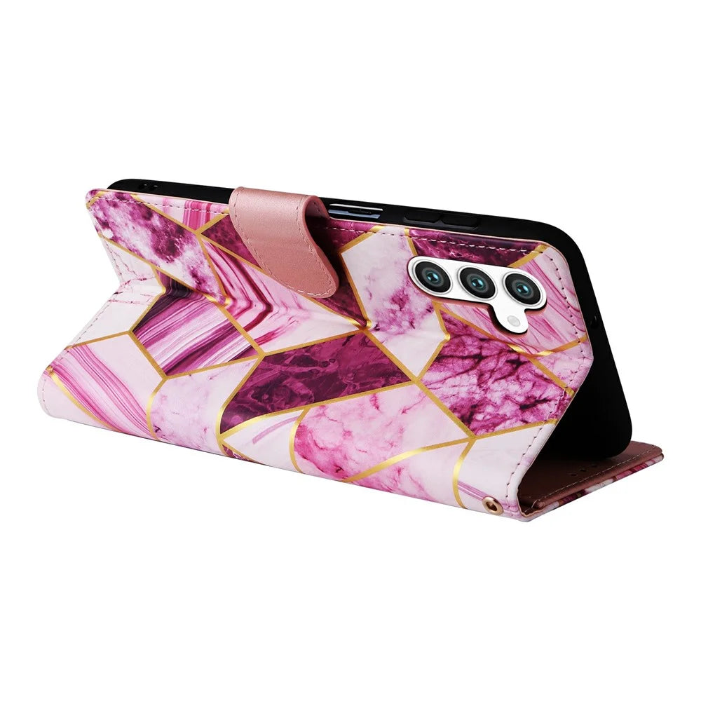 For Samsung Galaxy S25 / S24 Case Lacquered Marble Pattern Leather Phone Cover - Purple - 4