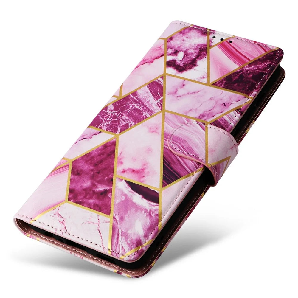 For Samsung Galaxy S25 / S24 Case Lacquered Marble Pattern Leather Phone Cover - Purple - 5