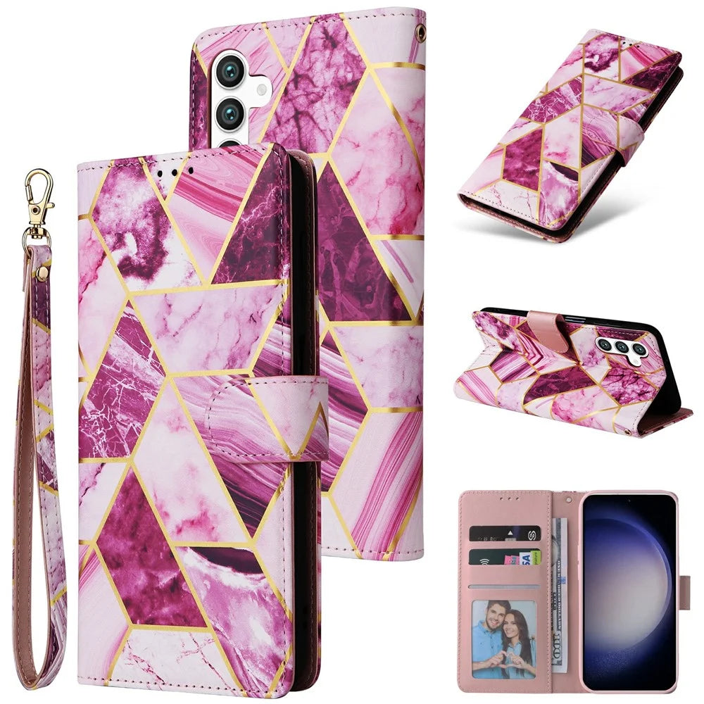 For Samsung Galaxy S25 / S24 Case Lacquered Marble Pattern Leather Phone Cover - Purple - 6