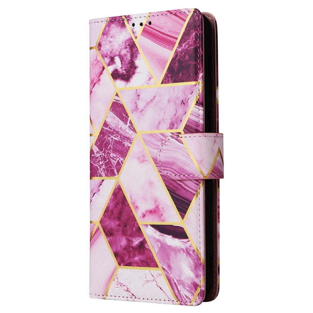 For Samsung Galaxy S25 / S24 Case Lacquered Marble Pattern Leather Phone Cover - Purple - 7