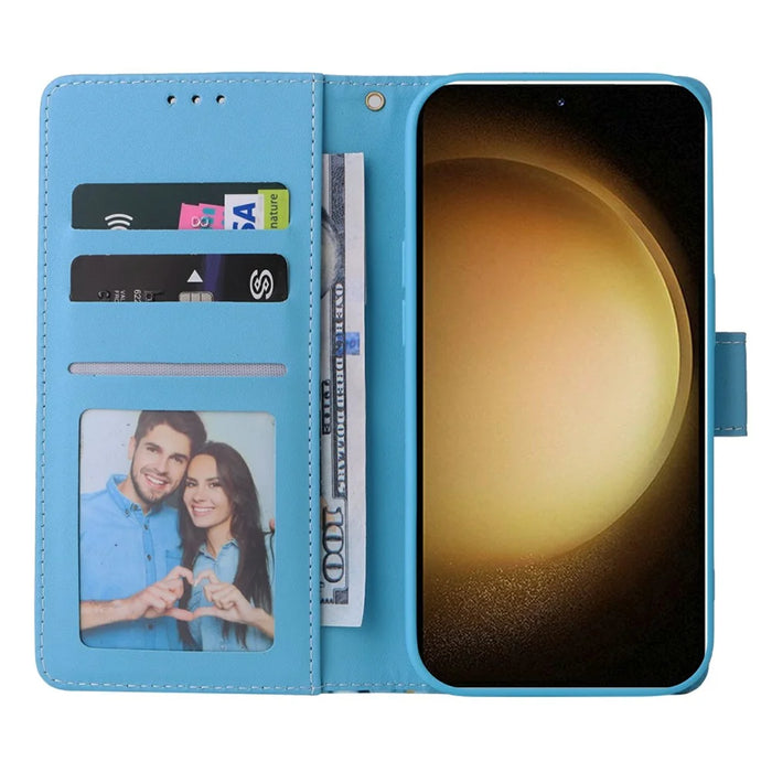 For Samsung Galaxy S25+ / S24+ Case Lacquered Marble Pattern Leather Phone Cover - Blue - 2