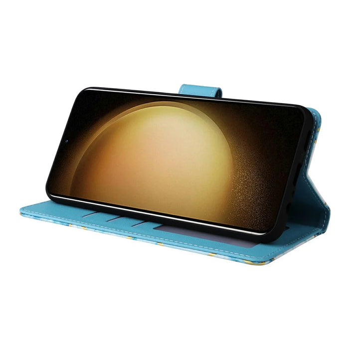 For Samsung Galaxy S25+ / S24+ Case Lacquered Marble Pattern Leather Phone Cover - Blue - 3