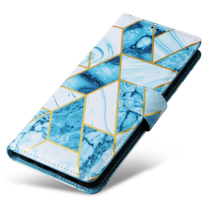 For Samsung Galaxy S25+ / S24+ Case Lacquered Marble Pattern Leather Phone Cover - Blue - 5