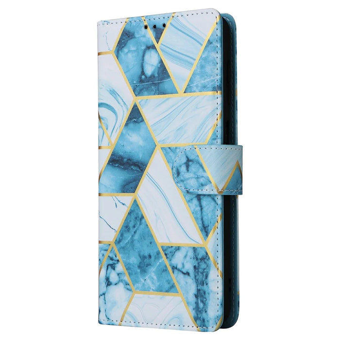 For Samsung Galaxy S25+ / S24+ Case Lacquered Marble Pattern Leather Phone Cover - Blue - 7