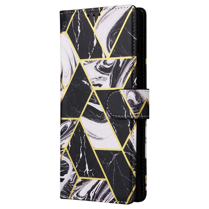 For Samsung Galaxy S25 Ultra Case Lacquered Marble Pattern Leather Phone Cover - Black - 7