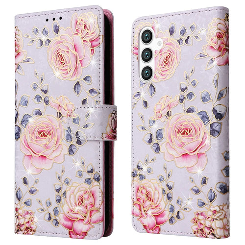 For Samsung Galaxy S25 / S24 Case RFID Blocking Flower Leather Phone Cover - Rose Flower - 1
