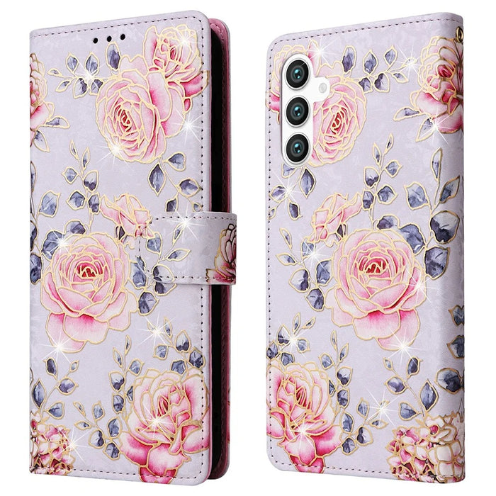For Samsung Galaxy S25 / S24 Case RFID Blocking Flower Leather Phone Cover - Rose Flower - 1