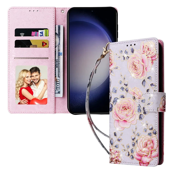 For Samsung Galaxy S25 / S24 Case RFID Blocking Flower Leather Phone Cover - Rose Flower - 5