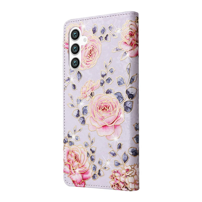 For Samsung Galaxy S25 / S24 Case RFID Blocking Flower Leather Phone Cover - Rose Flower - 7