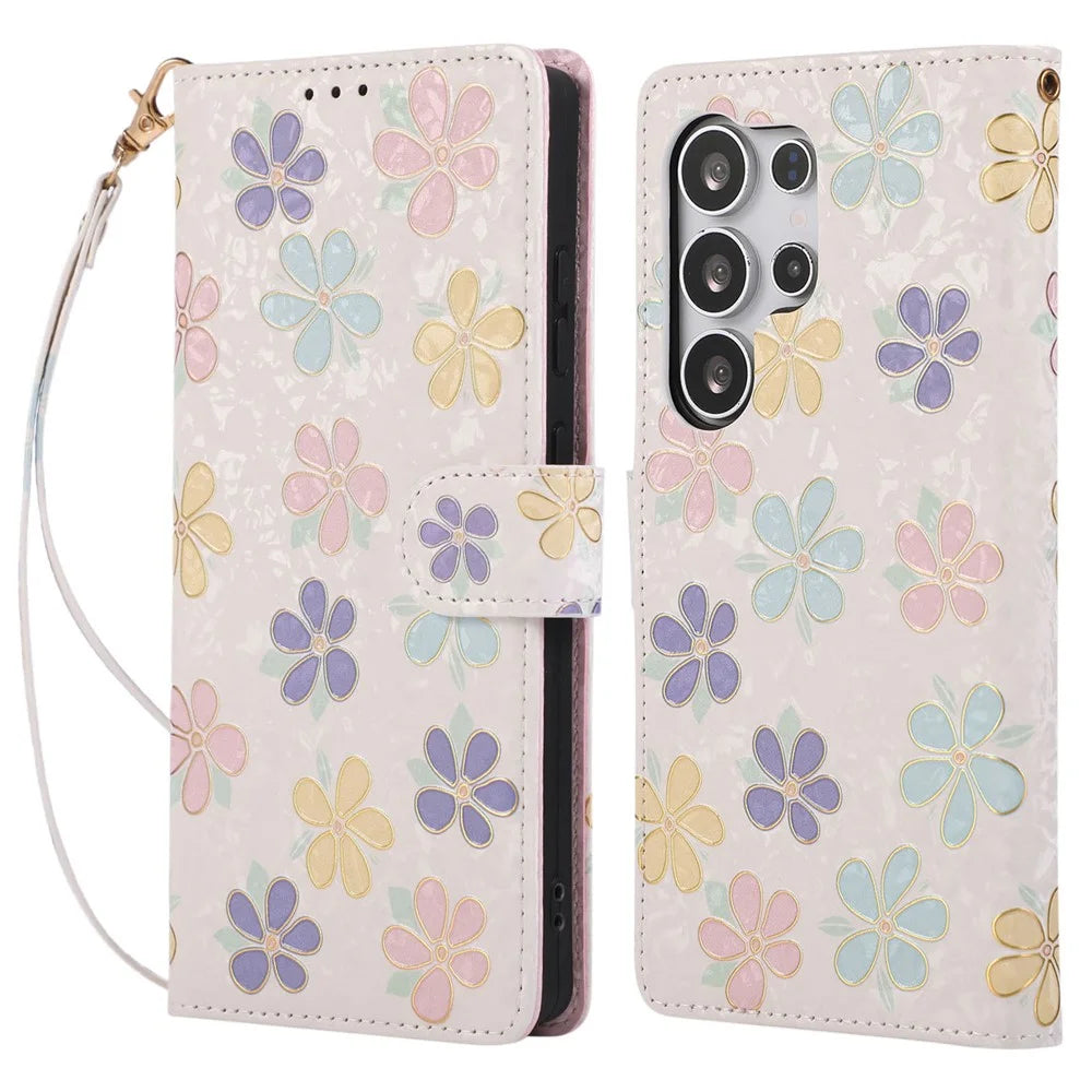 For Samsung Galaxy S25+ / S24+ Case RFID Blocking Flower Leather Phone Cover - Colorful Flower - 1