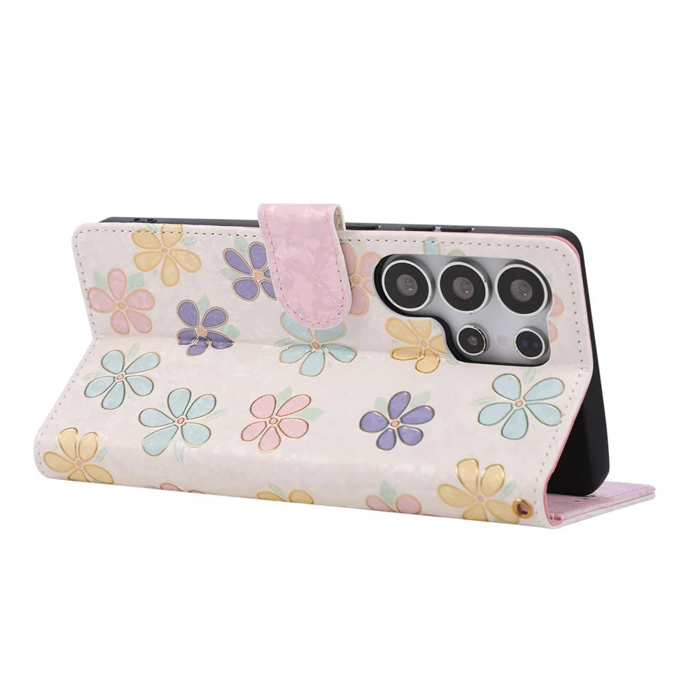 For Samsung Galaxy S25+ / S24+ Case RFID Blocking Flower Leather Phone Cover - Colorful Flower - 4