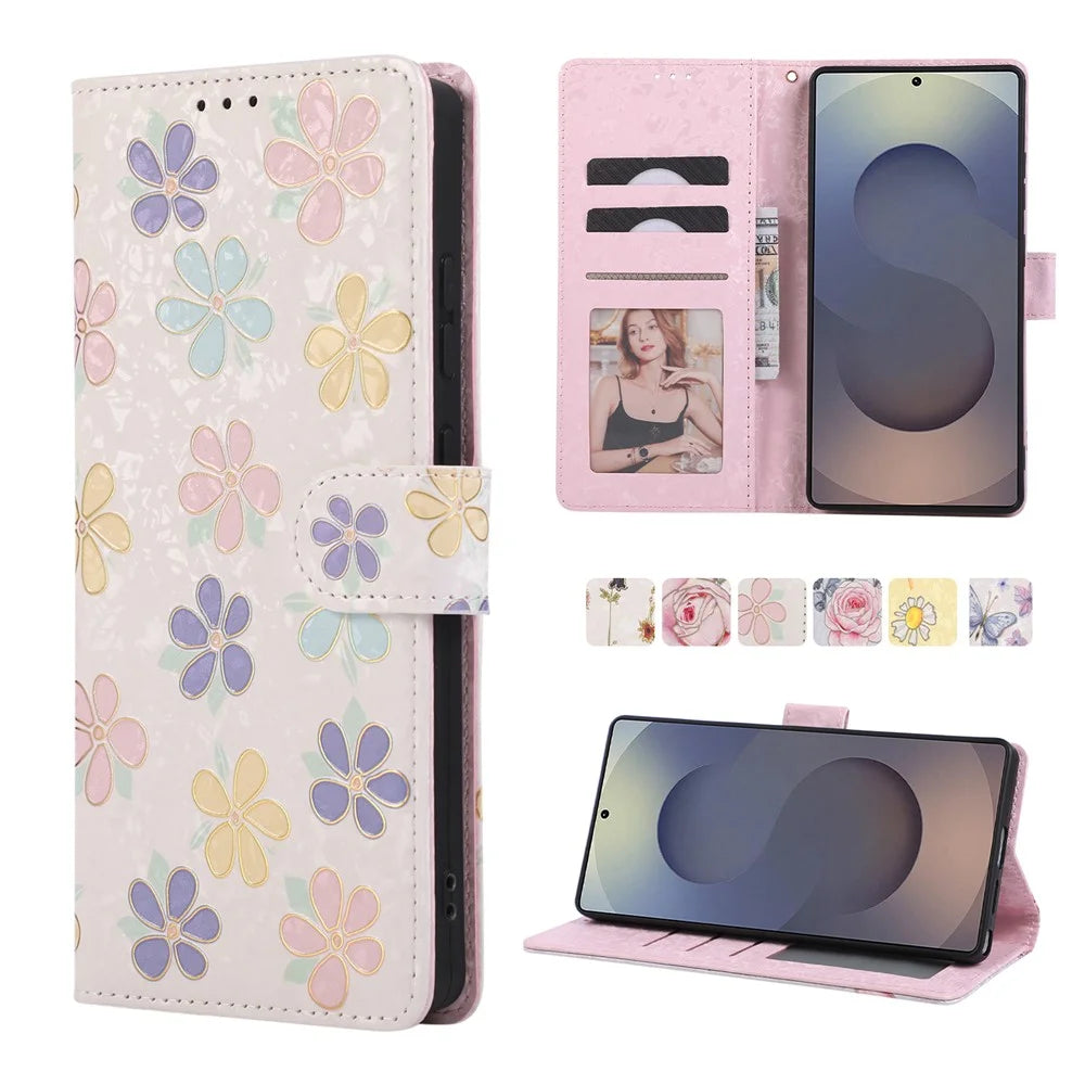For Samsung Galaxy S25+ / S24+ Case RFID Blocking Flower Leather Phone Cover - Colorful Flower - 5