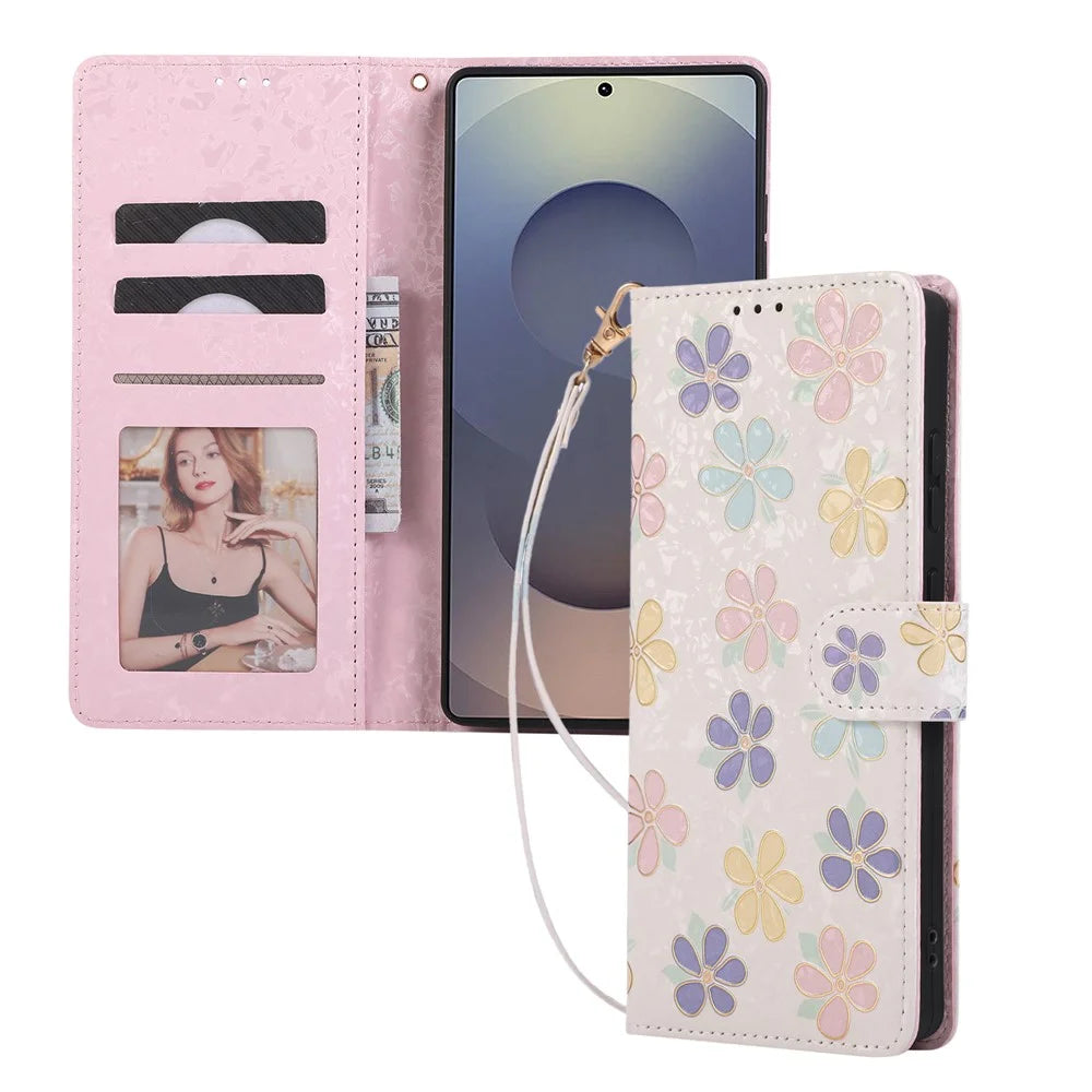 For Samsung Galaxy S25+ / S24+ Case RFID Blocking Flower Leather Phone Cover - Colorful Flower - 6