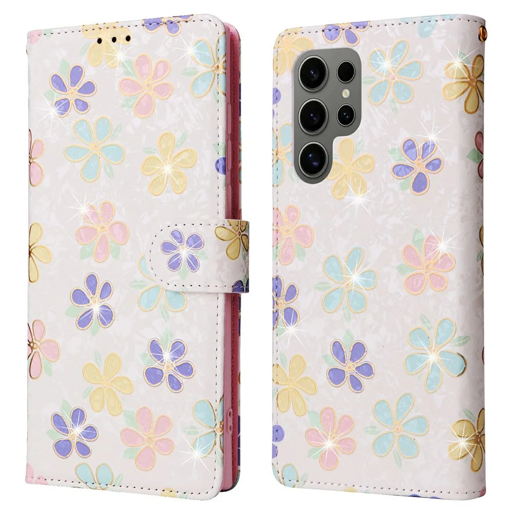 For Samsung Galaxy S25 Ultra Case RFID Blocking Flower Leather Phone Cover - Colorful Flower - 1
