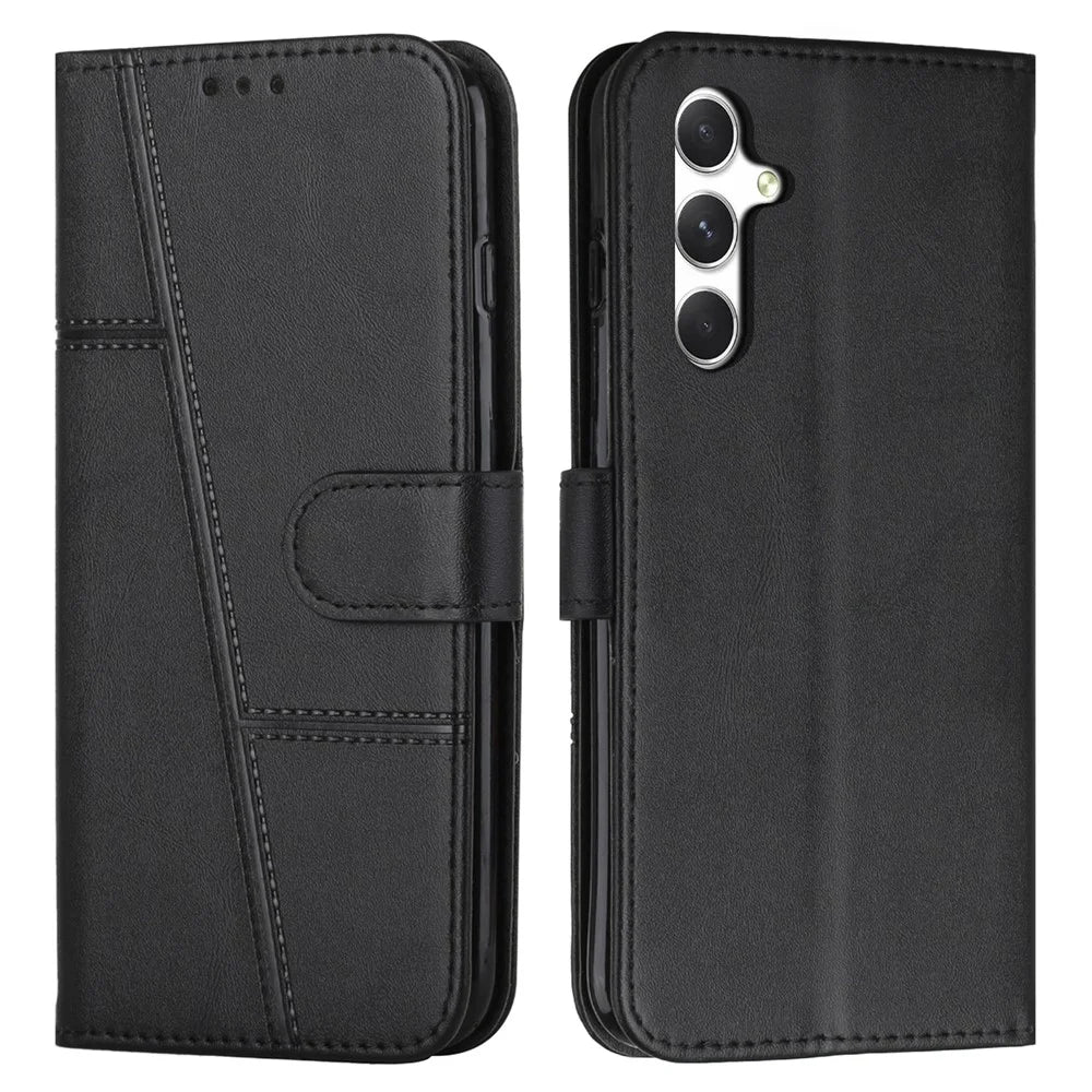 For Samsung Galaxy A56 5G Case Stand Flip Protective Leather Phone Cover - Black - 1