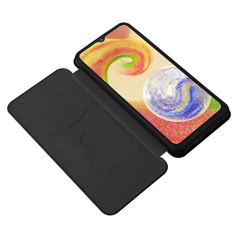 For Samsung Galaxy A04 4G (164.4 x 76.3 x 9.1 mm) Carbon Fiber Texture Smartphone Case Full Coverage PU Leather Magnetic Auto-absorbed Stand Card Holder Phone Shell - Black - 2