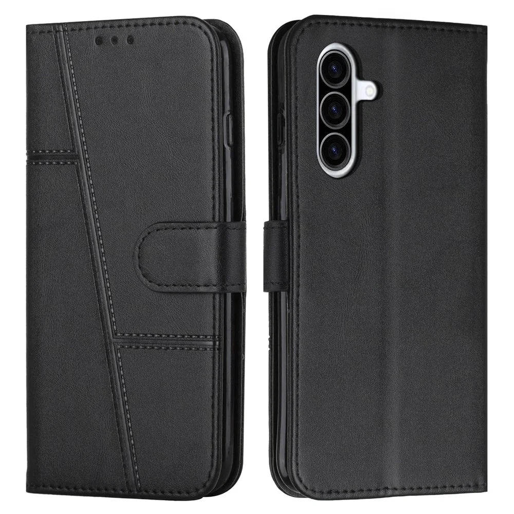 For Samsung Galaxy A56 5G Case Stand Flip Protective Leather Phone Cover - Black - 1